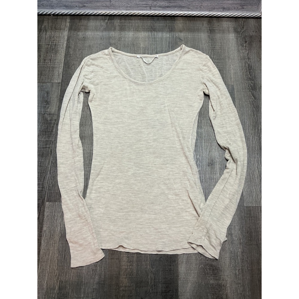 Icebreaker Womens XS Merino Wool Long Sleeve Base Layer Top Oatmeal Heather